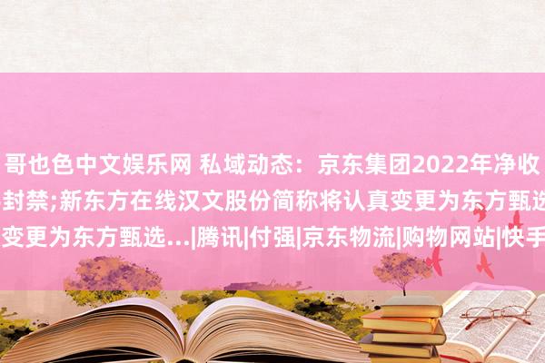 哥也色中文娱乐网 私域动态：京东集团2022年净收入破万亿;辛巴再遭快手封禁;新东方在线汉文股份简称将认真变更为东方甄选...|腾讯|付强|京东物流|购物网站|快手(软体)